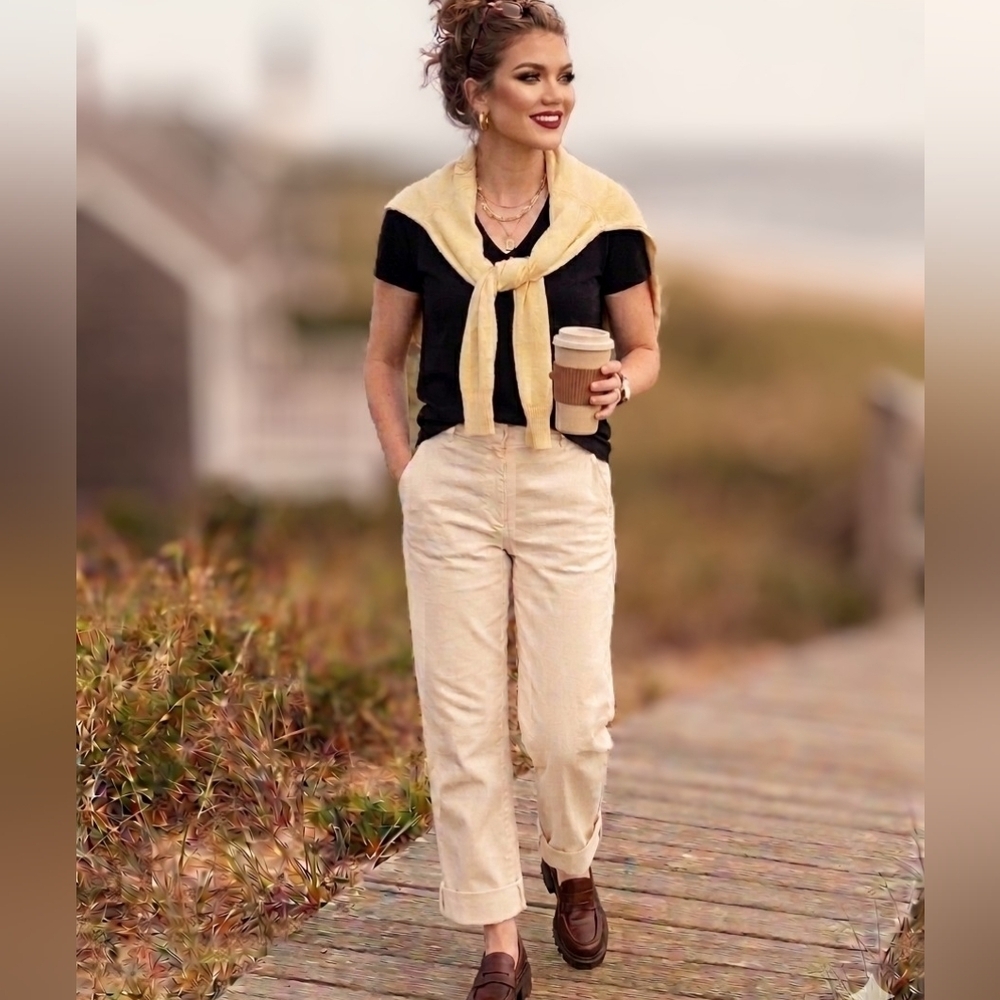 L.L.Bean Supima Stone Flat Front Straight Leg Pants. Tall